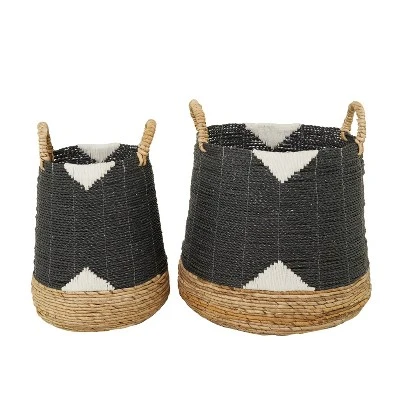 Set Of 2 Banana Leaf Storage Baskets Black - Olivia & May