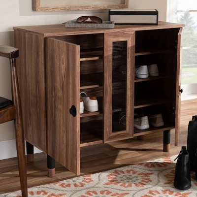 2 Door Valina Wood Entryway Shoe Storage Cabinet Brown - Baxton Studio - Image 2