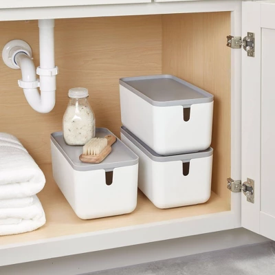 Cade Lidded Storage Bin White/Gray - IDESIGN - Image 2