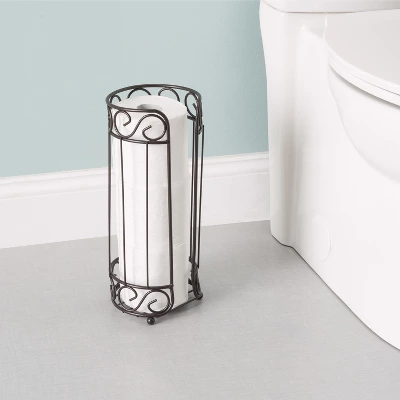 Home Basics Scroll Collection Bath Tissue Reserve Toilet Paper Roll Holder Stand, Bronze - Image 5