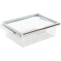 Rubbermaid Portable Metal Wire Sliding Hanging Storage Basket For Closet Organizer Kits, White