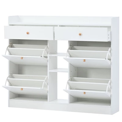 Clint 42.5" Height Shoe Rack Multifunctional 2-Tier Organizer With Drawers For 19 Pairs With 4 Flip Down Drawers-Maison Boucle - Image 2