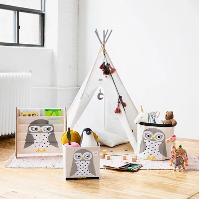 3 Sprouts Large 13 Inch Square Children's Foldable Fabric Storage Cube Organizer Box Soft Toy Bin, Friendly Owl (2 Pack) - Image 4