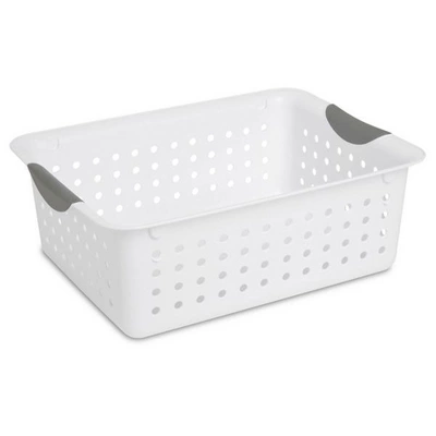 Sterilite Ultra Ventilated Open Top Plastic Storage Organizer Basket With Gray Contoured Carrying Handles