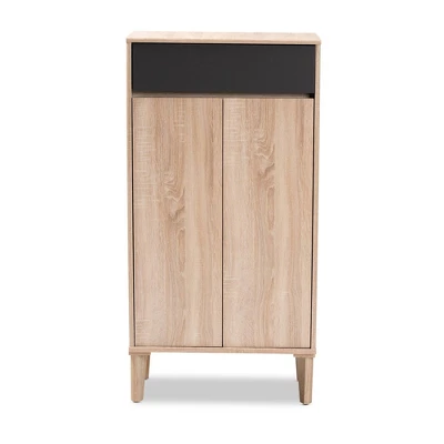 Fella Two-Tone Oak And Entryway Shoe Cabinet With Drawer Brown - Baxton Studio - Image 7