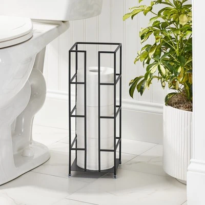 MDesign Metal Toilet Paper 3-Jumbo Roll Storage Reserve Tower Stand