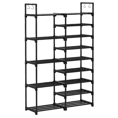 WOWLIVE 9-Tier Large Stackable Metal Shoe Rack Shelf Storage Tower Unit Cabinet Organizer For Closets, Fits 30 To 35 Pairs, Black
