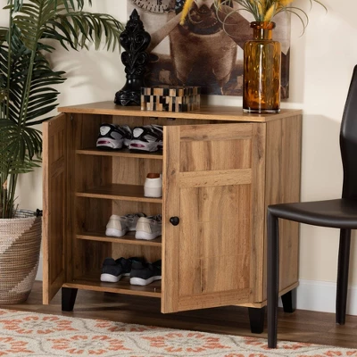 Glidden Wood 2 Door Shoe Storage Cabinet Oak Brown - Baxton Studio - Image 8