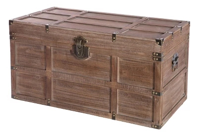 Vintiquewise Wooden Rectangular Lined Rustic Storage Trunk With Latch - Image 6