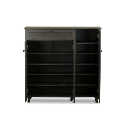 Pocillo Wood Shoe Storage Cabinet Dark Brown - Baxton Studio - Image 4