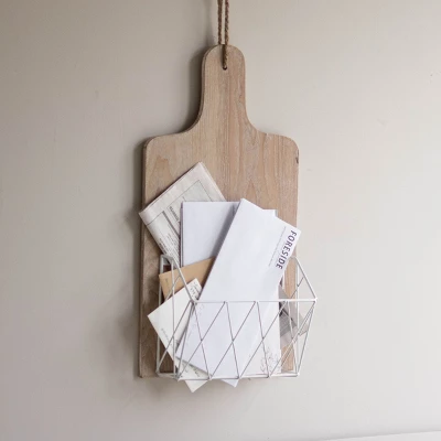 White Metal, Wood & Jute Wall Basket - Foreside Home & Garden - Image 5