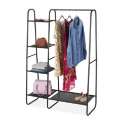 Whitmor Wardrobe With Fine Mesh Shelves Black