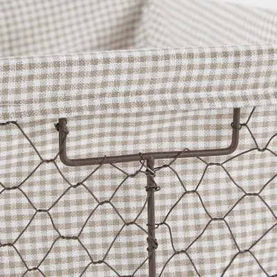 Design Imports Set Of 3 Rustic Bronze Chicken Wire Stone And White Gingham Check Liner Baskets - Image 5