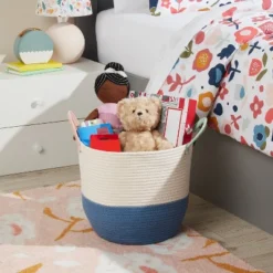 Large Color Block Coiled Rope Kids' Storage Basket Blue/White - Pillowfortâ˘