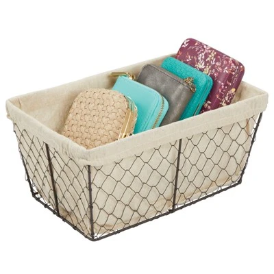 MDesign Medium Chicken Wire Storage Basket, Fabric Liner, 8 Pack, Bronze/Natural - Image 6