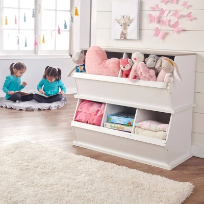 Badger Basket Two Bin Stackable Storage Cubby White/Gray Woodgrain - Image 5