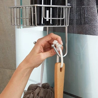 Bamodi 27" X 8" Stainless Steel Hanging Shower Caddy Shelf With Hooks - 2 Tier - Silver - Image 2