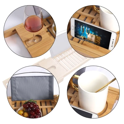 Unique Bargains Bamboo Non-Slip Expandable Bath Serving Table Tray Shower And Bath Caddies Brown 1 Pc - Image 4