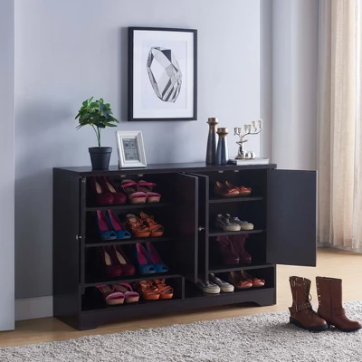 FC Design 4-Door Shoe Storge Cabinet With 2 Bottom Open Shelves For 20 Pairs Of Shoes In Red Cocoa - Image 2