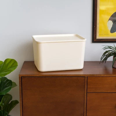 IRIS USA 4Pack Stackable Lidded Basket Storage Organizer Bins, Off White - Image 7