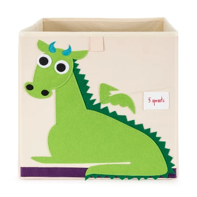 3 Sprouts Kids Childrens 13 Inch Square Felt Green Dragon Foldable Storage Cube Bin With Gray Hedgehog Fabric Storage Cube Bin - Image 3