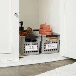 Farmlyn Creek 4 Pack Gray Plastic Storage Baskets Bins With Handles For Shelves, Closet Organizer