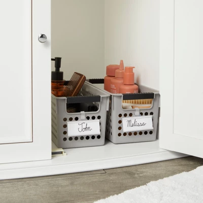 Farmlyn Creek 4 Pack Gray Plastic Storage Baskets Bins With Handles For Shelves, Closet Organizer