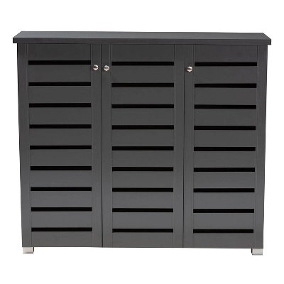 3 Door Adalwin Wooden Entryway Shoe Storage Cabinet Gray - Baxton Studio - Image 8