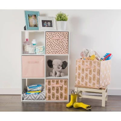 Set Of 2 11" X 11" X 11" Nonwoven Polyester Dots Millennial Square Storage Cube Pink/Gold - Design Imports - Image 8