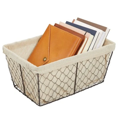 MDesign Medium Chicken Wire Storage Basket, Fabric Liner, 8 Pack, Bronze/Natural - Image 7