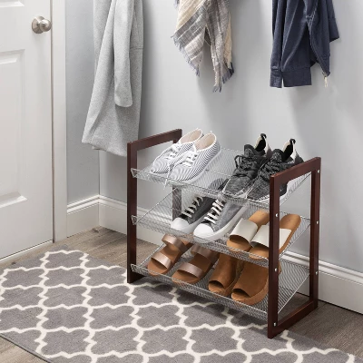 Organize It All 3 Tier Mesh Shelf Stackable Shoe Rack - Image 3