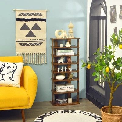 Tangkula 7-Tier Shoe Rack Free Standing Shelf Storage Modern Shoe Rack Organizer Brown/Black/White - Image 3