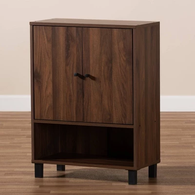 Rossin Walnut Finished 2 Door Wood Entryway Shoe Storage Cabinet Brown - Baxton Studio - Image 3