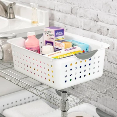Sterilite Ultra Ventilated Open Top Plastic Storage Organizer Basket With Gray Contoured Carrying Handles - Image 4