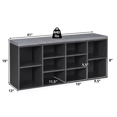 Costway Entryway Padded Shoe Storage Bench 10-Cube Organizer Bench Adjustable - Image 3