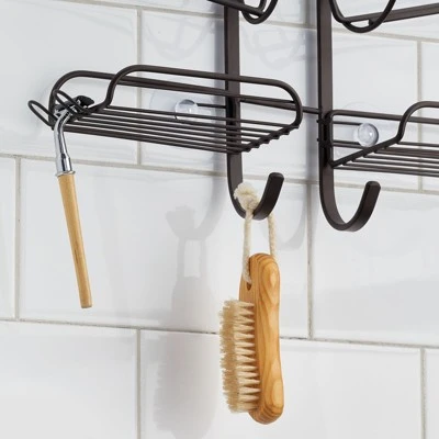 MDesign Steel Metal Bathroom/Shower Caddy Rack With Hooks And Baskets - Image 3