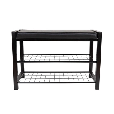 27" Leatherette Entryway 2 Racks Shoe Bench - Danya B. - Image 4
