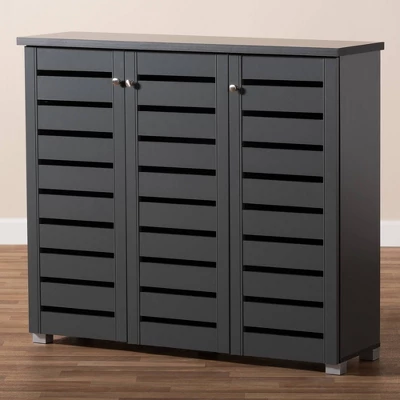 3 Door Adalwin Wooden Entryway Shoe Storage Cabinet Gray - Baxton Studio - Image 3