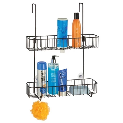 MDesign Wide Metal Over Door Hanging Shower Caddy, 2 Hooks And Baskets - Image 8