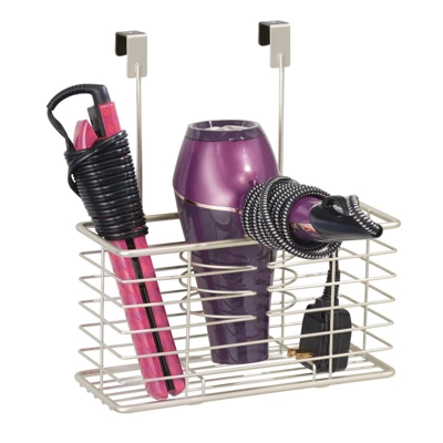 MDesign Metal Over Cabinet Door Hair Care & Styling Tool Storage Basket - Image 6
