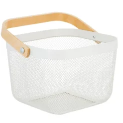 Simplify Mesh Tote With Bamboo Handle White
