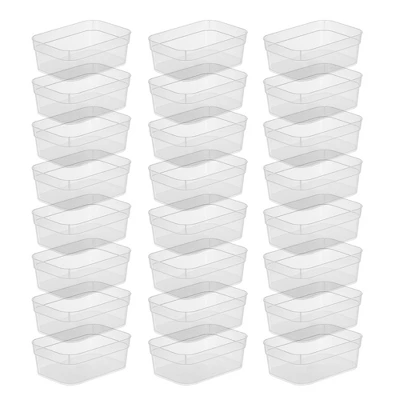 Sterilite Medium Storage Tray Containers With Sturdy Banded Rim And Textured Bottom For Desktop And Drawer Household Organization, Clear, 24 Pack