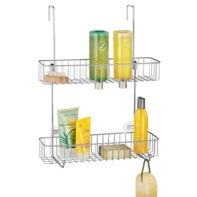 MDesign Wide Metal Over Door Hanging Shower Caddy, 2 Hooks And Baskets - Image 9