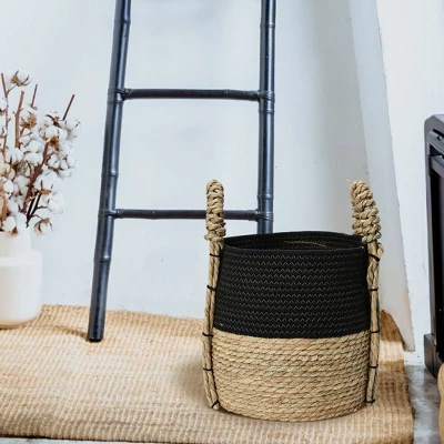 Household Essentials Terra Braid Grass Basket Black/Natural