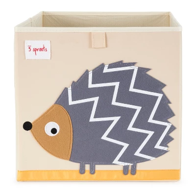 3 Sprouts Kids Childrens 13 Inch Square Felt Green Dragon Foldable Storage Cube Bin With Gray Hedgehog Fabric Storage Cube Bin - Image 4