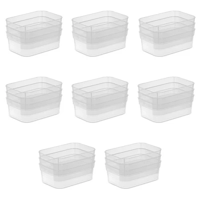 Sterilite Medium Storage Tray Containers With Sturdy Banded Rim And Textured Bottom For Desktop And Drawer Household Organization, Clear, 24 Pack - Image 2