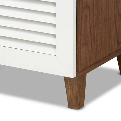 Coolidge 11 Shelf Wood Shoe Cabinet With Drawer White/Walnut - Baxton Studio - Image 5
