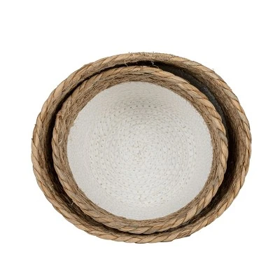 Set Of 2 Baskets White Seagrass & Rope By Foreside Home & Garden - Image 2