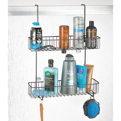 MDesign Wide Metal Over Door Hanging Shower Caddy, 2 Hooks And Baskets - Image 5