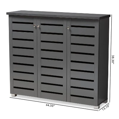 3 Door Adalwin Wooden Entryway Shoe Storage Cabinet Gray - Baxton Studio - Image 5